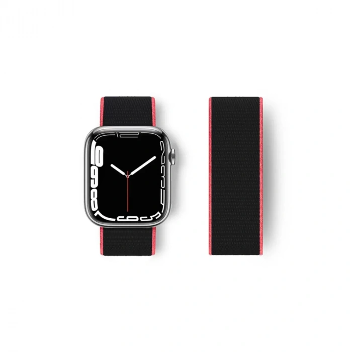 Newface Apple Watch 38mm Hasırlı Cırtcırtlı Kordon - Pembe-siyah