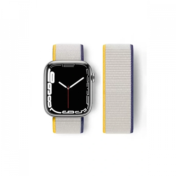 Newface Apple Watch 38mm Hasırlı Cırtcırtlı Kordon - Sarı-beyaz