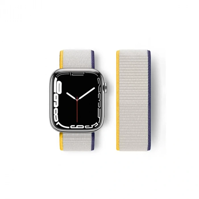 Newface Apple Watch 38mm Hasırlı Cırtcırtlı Kordon - Sarı-beyaz