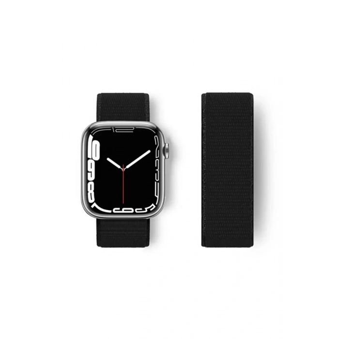 Newface Apple Watch 38mm Hasırlı Cırtcırtlı Kordon - Siyah