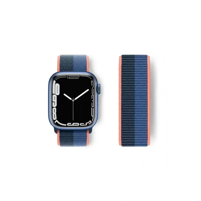 Newface Apple Watch 38mm Hasırlı Cırtcırtlı Kordon - Siyah-mavi
