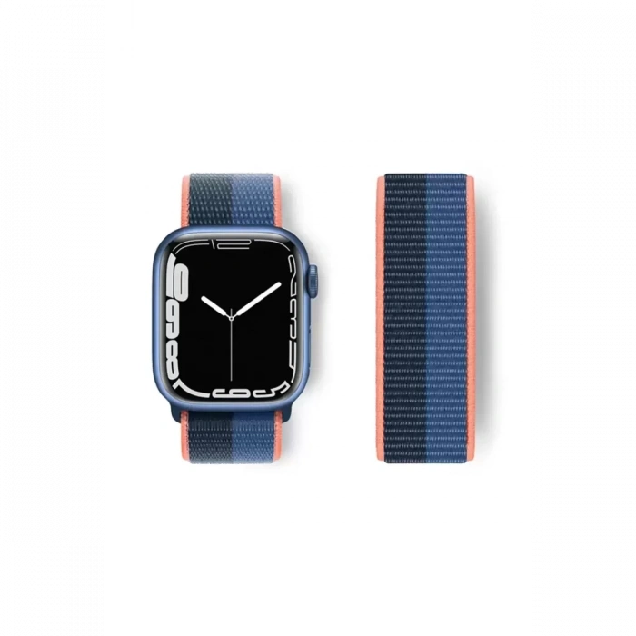 Newface Apple Watch 38mm Hasırlı Cırtcırtlı Kordon - Siyah-mavi