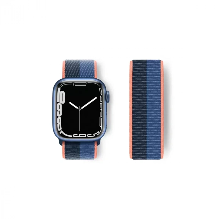 Newface Apple Watch 38mm Hasırlı Cırtcırtlı Kordon - Siyah-mavi