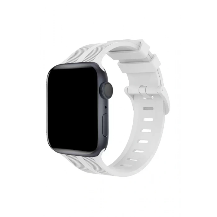 Newface Apple Watch 38mm Kr408 Çizgili Silikon Kordon - Beyaz