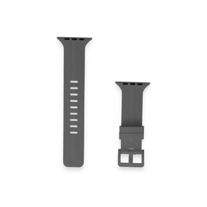 Newface Apple Watch 38mm Kr408 Çizgili Silikon Kordon - Koyu Gri