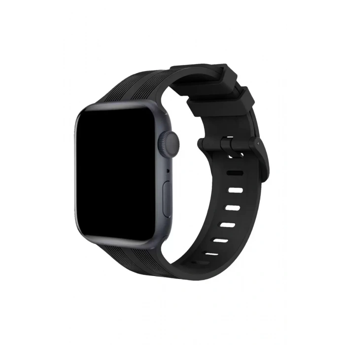 Newface Apple Watch 38mm Kr408 Çizgili Silikon Kordon - Siyah