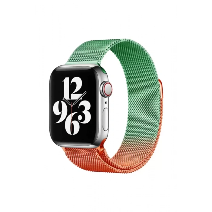 Newface Apple Watch 38mm Metal Mıknatıslı Kordon - Turuncu-yeşil