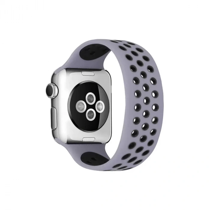 Newface Apple Watch 42mm Ayarlı Delikli Silikon Kordon - Gri-siyah