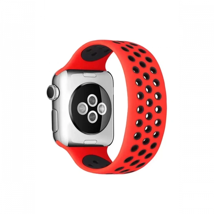 Newface Apple Watch 42mm Ayarlı Delikli Silikon Kordon - Kırmızı-siyah