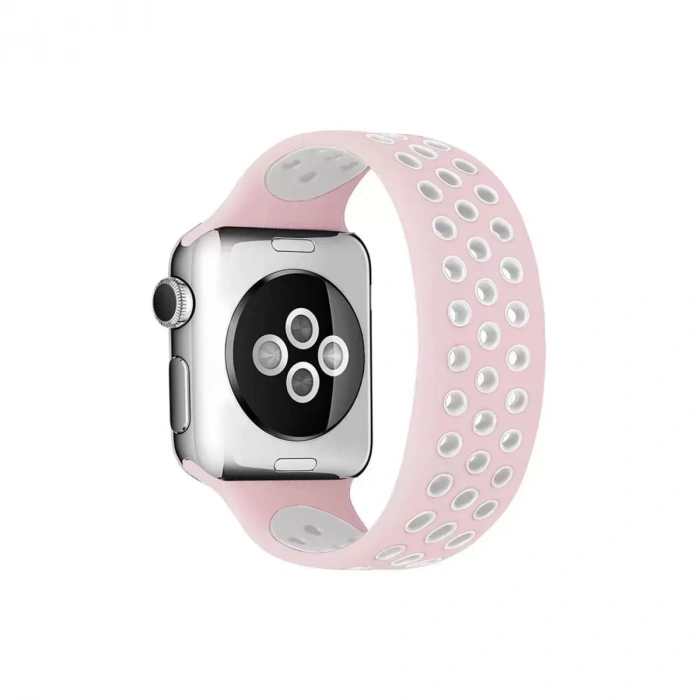 Newface Apple Watch 42mm Ayarlı Delikli Silikon Kordon - Pembe-beyaz