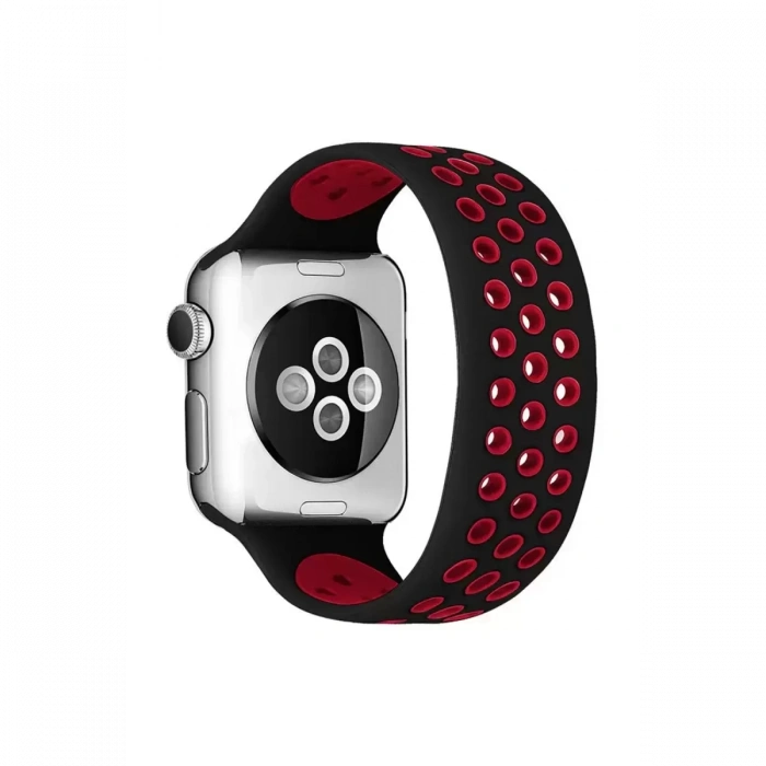 Newface Apple Watch 42mm Ayarlı Delikli Silikon Kordon - Siyah-kırmızı