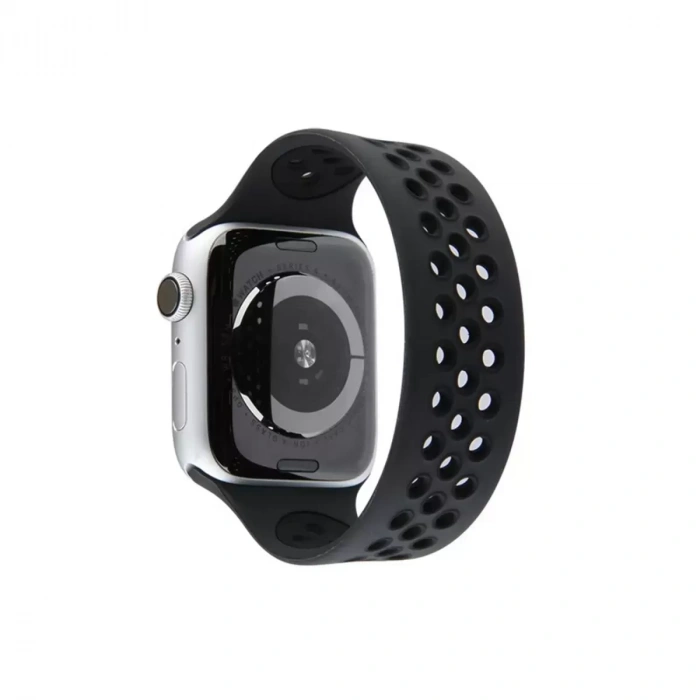 Newface Apple Watch 42mm Ayarlı Delikli Silikon Kordon - Siyah-siyah