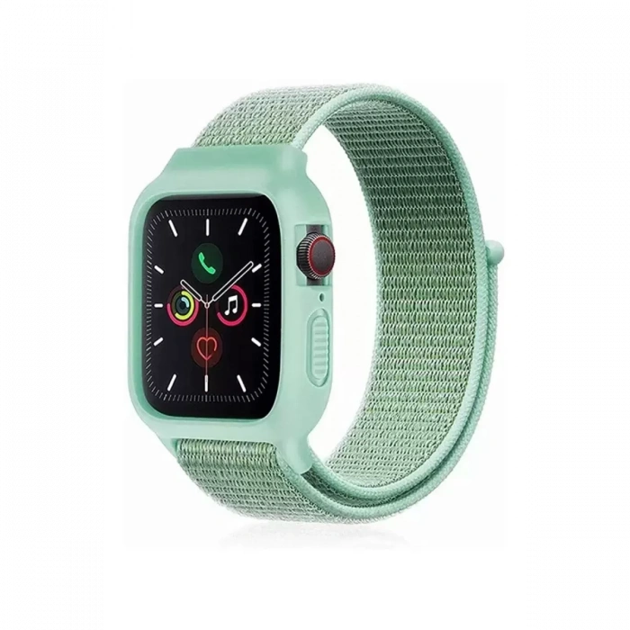 Newface Apple Watch 42mm Hasırlı Cırtcırtlı Kasalı Kordon - Turkuaz