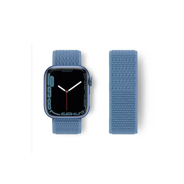 Newface Apple Watch 42mm Hasırlı Cırtcırtlı Kordon - Mavi