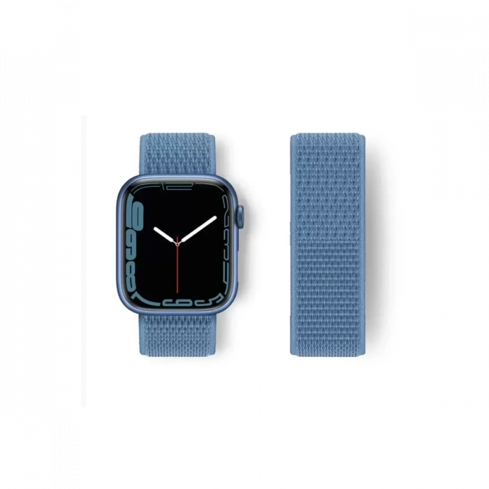 Newface Apple Watch 42mm Hasırlı Cırtcırtlı Kordon - Mavi