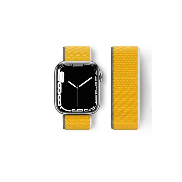 Newface Apple Watch 42mm Hasırlı Cırtcırtlı Kordon - Sarı