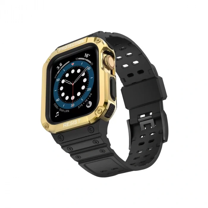 Newface Apple Watch 42mm Kr401 Silikon Kordon - Siyah-gold