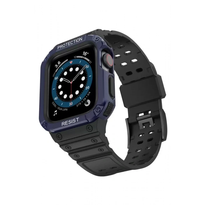 Newface Apple Watch 42mm Kr401 Silikon Kordon - Siyah-mavi