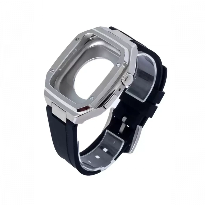 Newface Apple Watch 44mm Kr402 Metal Kasa Silikon Kordon - Gümüş