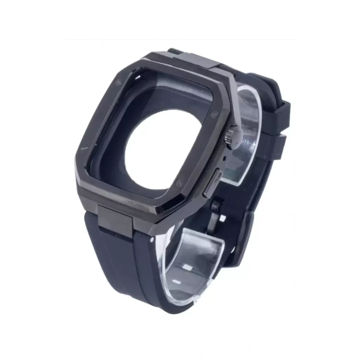 Newface Apple Watch 44mm Kr402 Metal Kasa Silikon Kordon - Siyah