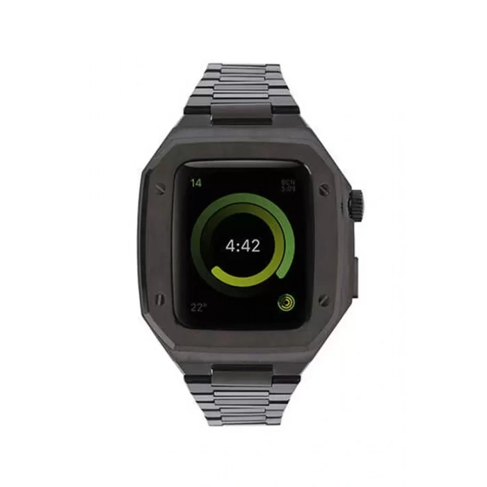 Newface Apple Watch 44mm Metal Petek Kasalı Kordon - Siyah