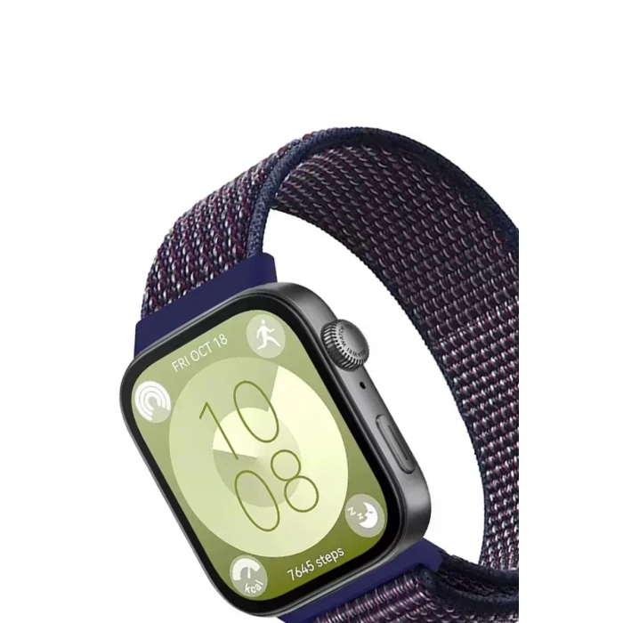 Newface Huawei Fit 4 Hasırlı Cırtcırtlı Kordon - Mavi-Beyaz