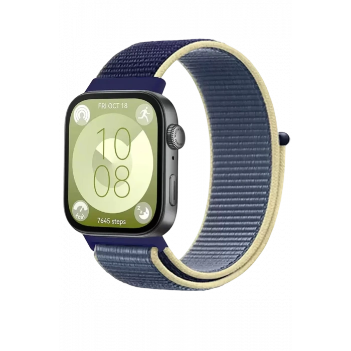 Newface Huawei Fit 4 Hasırlı Cırtcırtlı Kordon - Sarı-Lacivert