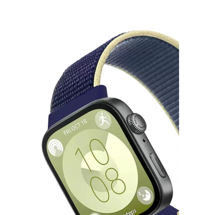 Newface Huawei Fit 4 Hasırlı Cırtcırtlı Kordon - Sarı-Lacivert