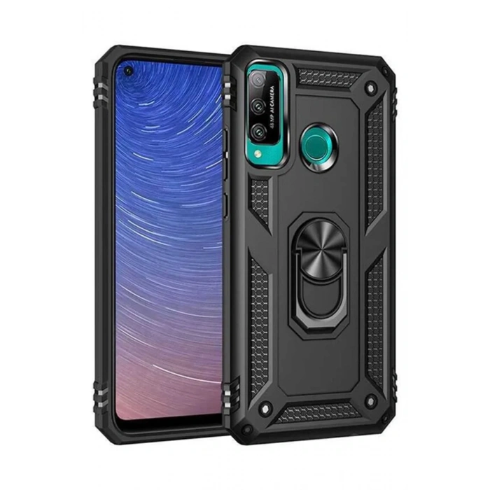 Newface Huawei P40 Lite E Kılıf Sofya Yüzüklü Silikon Kapak - Siyah