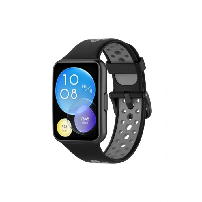 Newface Huawei Watch Fit 2 Spor Delikli Kordon - Siyah-gri