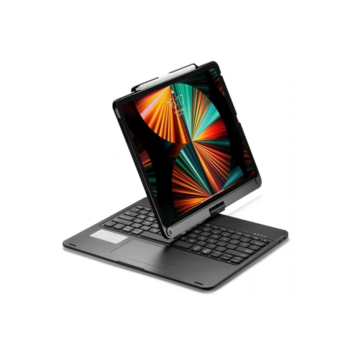 Newface iPad Pro 12.9 (2021) Kılıf Magic Dönen Klavyeli Tablet Kılıf - Siyah