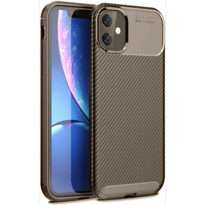 Newface iPhone 11 Kılıf Auto Focus Karbon Kapak - Kahverengi