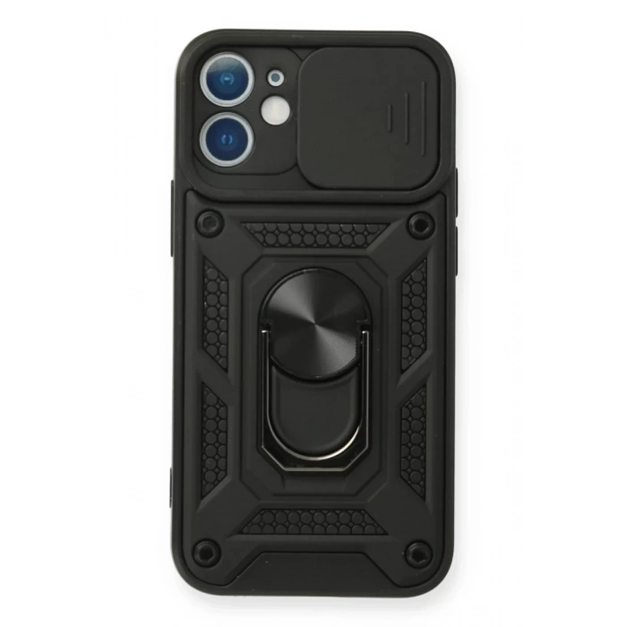 Newface iPhone 11 Kılıf Pars Lens Yüzüklü Silikon - Siyah