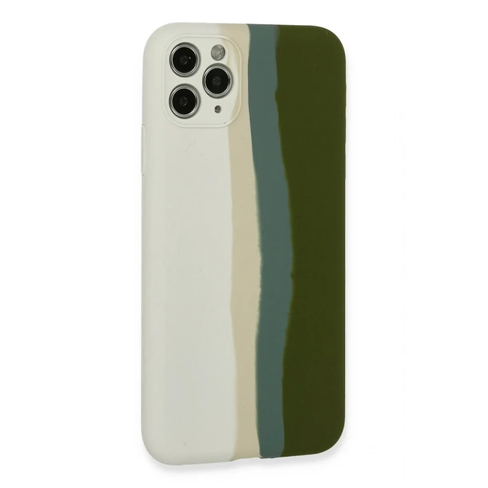 Newface iPhone 11 Pro Kılıf Ebruli Lansman Silikon - Beyaz-Yeşil