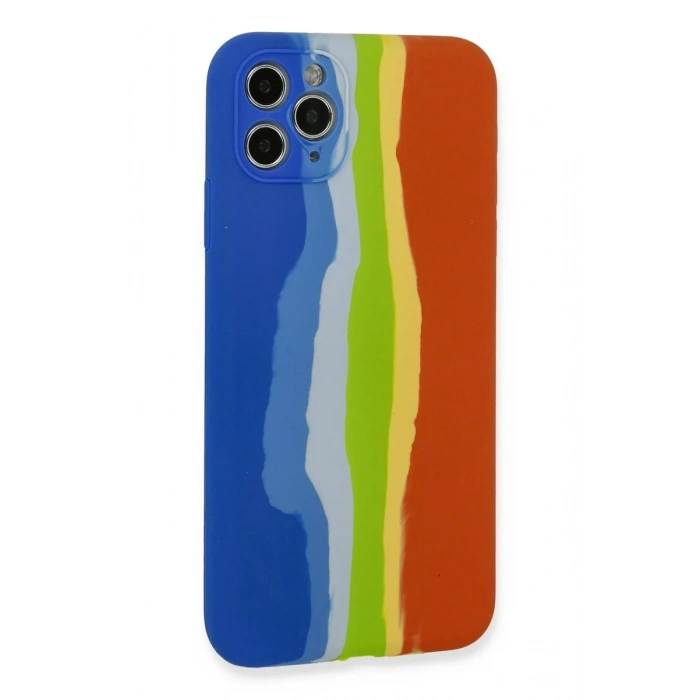 Newface iPhone 11 Pro Kılıf Ebruli Lansman Silikon - Mavi-Turuncu