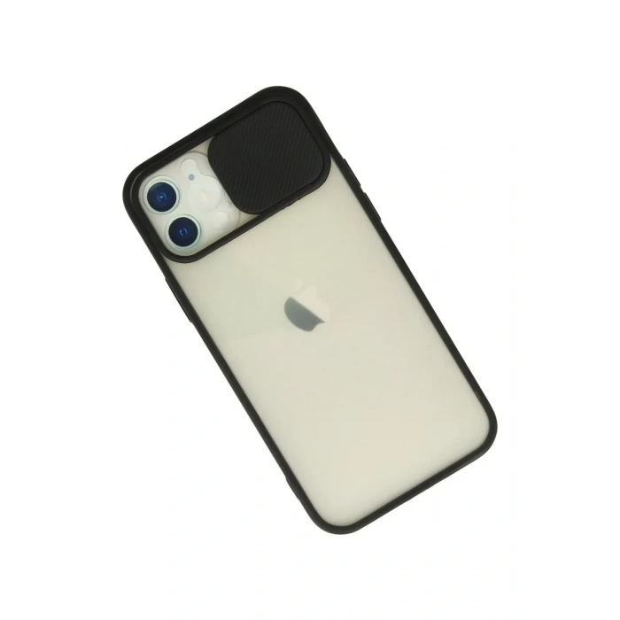 Newface iPhone 12 Kılıf Palm Buzlu Kamera Sürgülü Silikon - Siyah