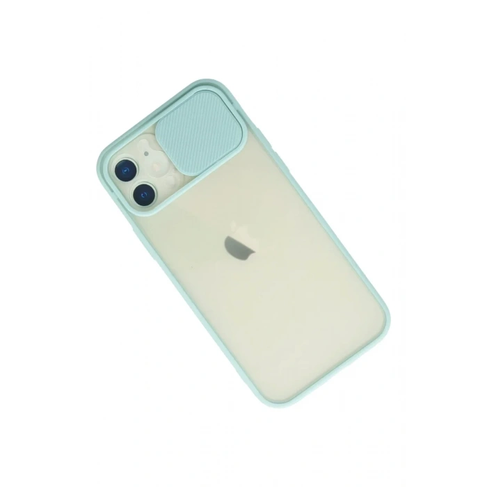 Newface iPhone 12 Kılıf Palm Buzlu Kamera Sürgülü Silikon - Turkuaz