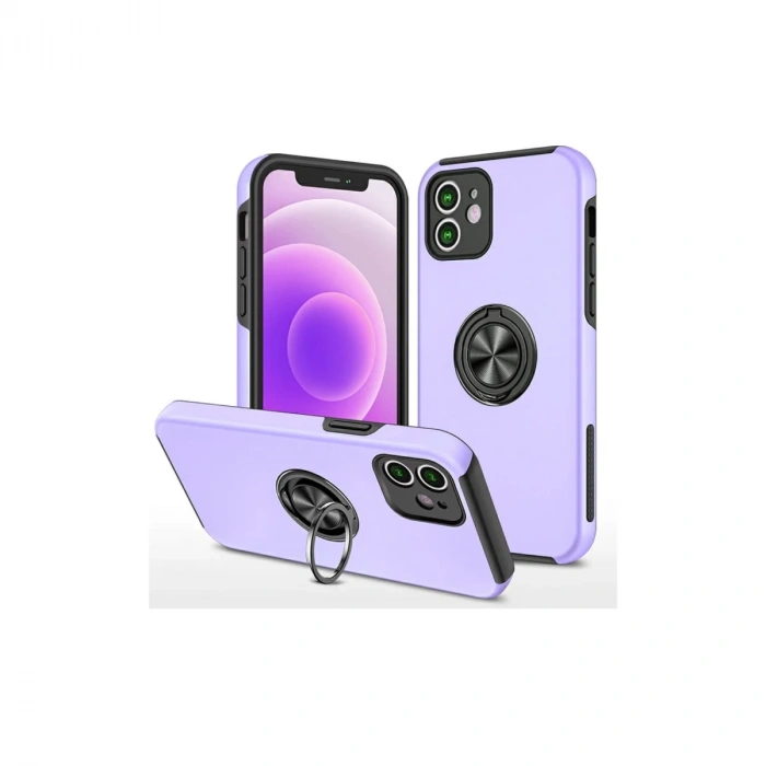 Newface iPhone 12 Mini Kılıf Elit Yüzüklü Kapak - Mor