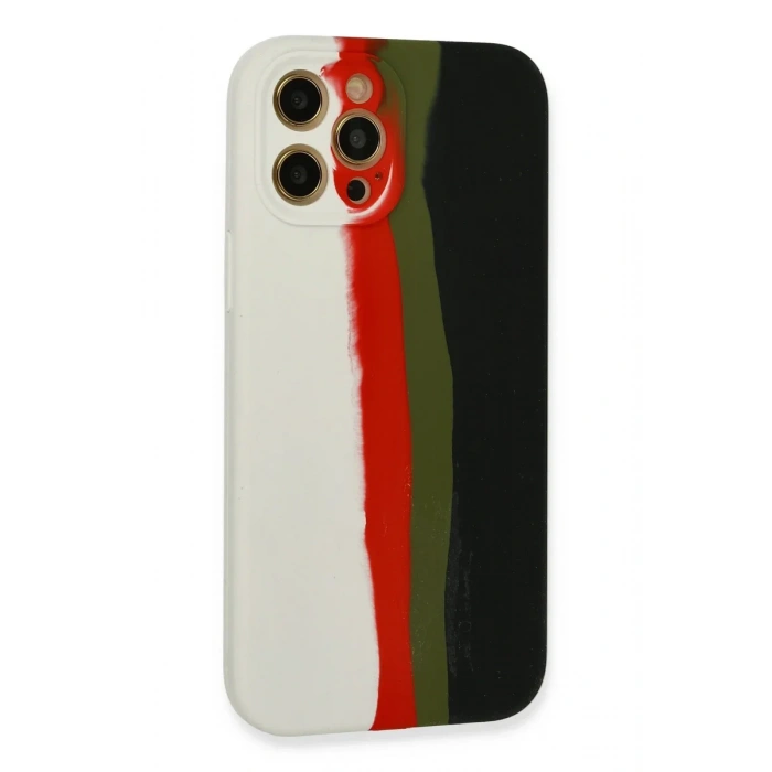 Newface iPhone 12 Pro Kılıf Ebruli Lansman Silikon - Beyaz-Siyah