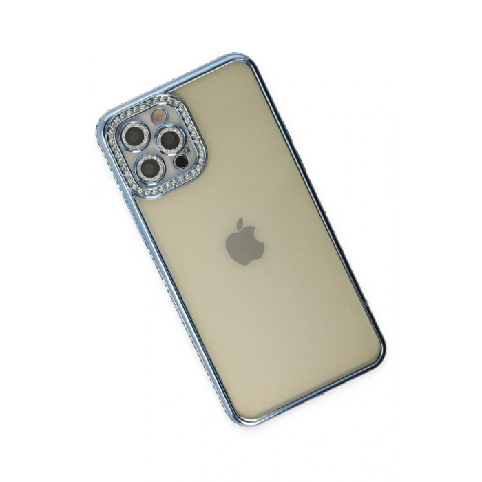 Newface iPhone 12 Pro Kılıf Joke Taşlı Silikon - Mavi