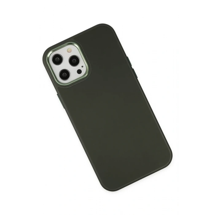 Newface iPhone 12 Pro Max Kılıf Asya Deri Silikon - Koyu Yeşil
