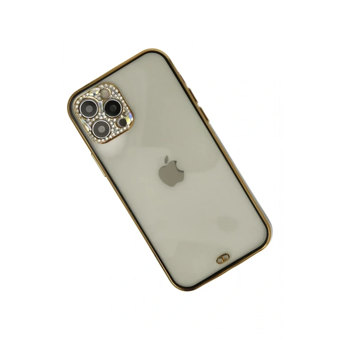 Newface iPhone 12 Pro Max Kılıf Liva Taşlı Silikon - Siyah