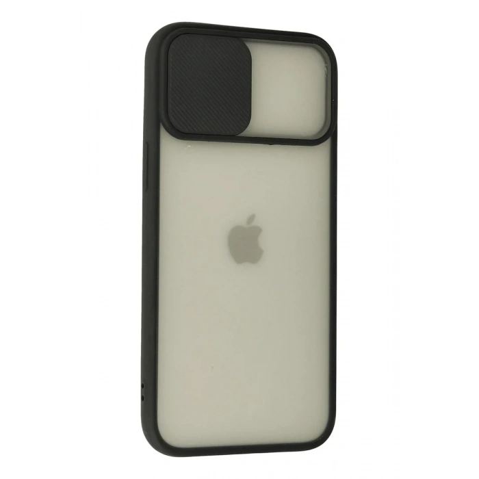 Newface iPhone 12 Pro Max Kılıf Palm Buzlu Kamera Sürgülü Silikon - Siyah