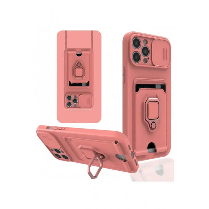 Newface iPhone 12 Pro Max Kılıf Zuma Kartvizitli Yüzüklü Silikon - Pembe
