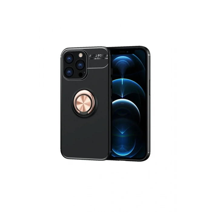 Newface iPhone 13 Pro Kılıf Range Yüzüklü Silikon - Siyah-Gold