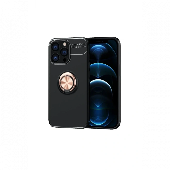 Newface iPhone 13 Pro Kılıf Range Yüzüklü Silikon - Siyah-Gold