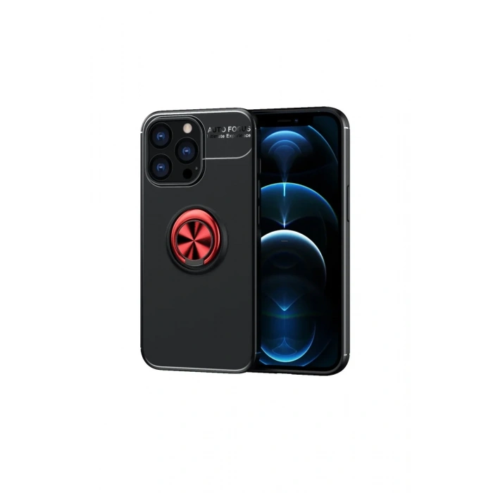 Newface iPhone 13 Pro Kılıf Range Yüzüklü Silikon - Siyah-Kırmızı