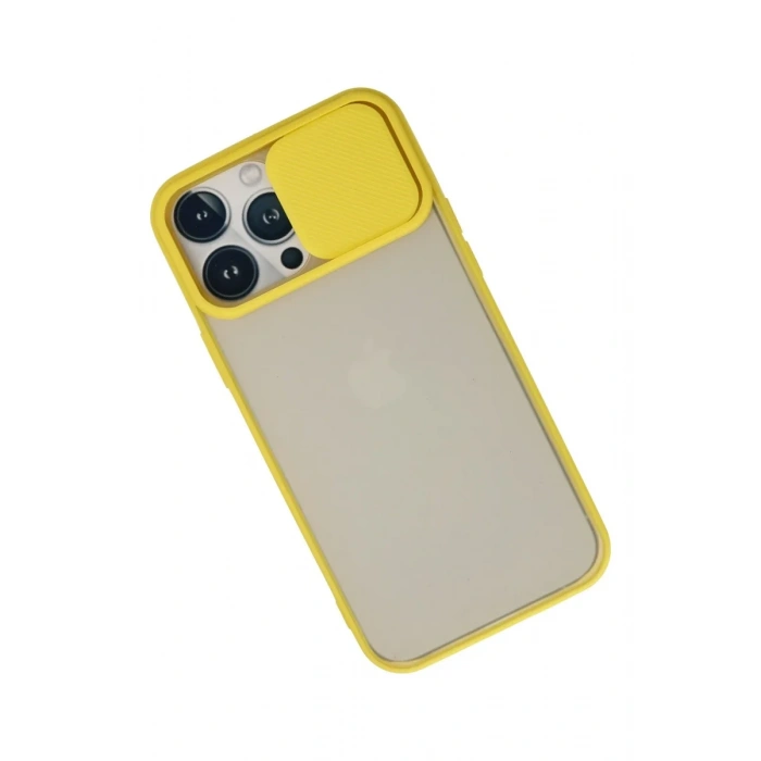 Newface iPhone 13 Pro Max Kılıf Palm Buzlu Kamera Sürgülü Silikon - Sarı