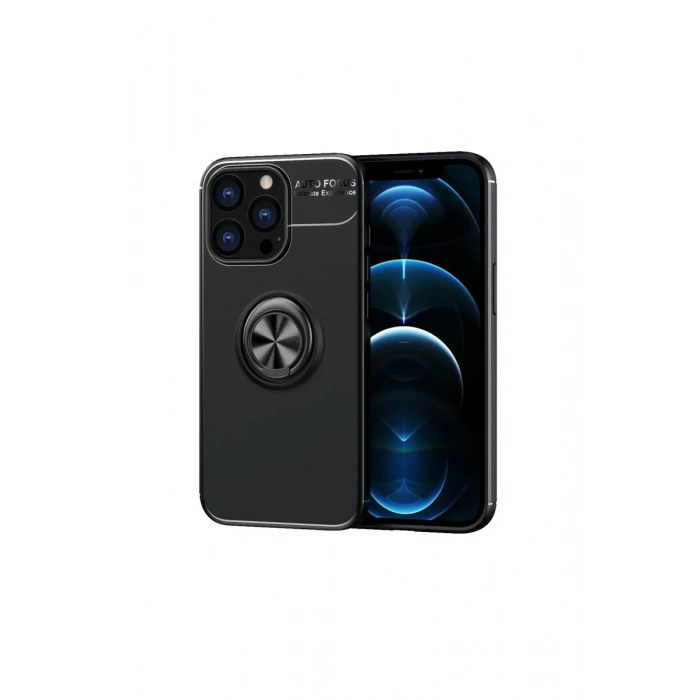 Newface iPhone 13 Pro Max Kılıf Range Yüzüklü Silikon - Siyah