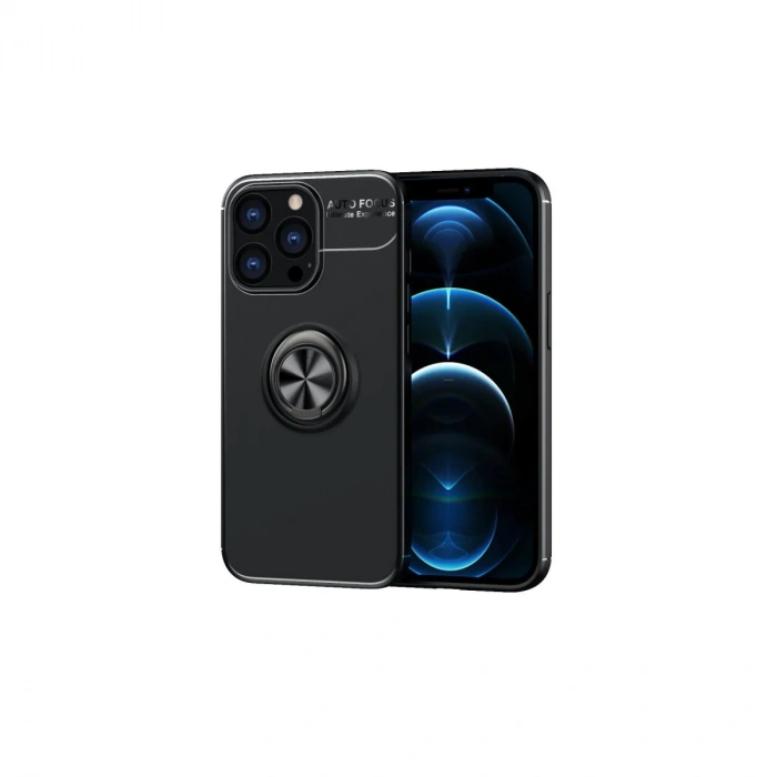 Newface iPhone 13 Pro Max Kılıf Range Yüzüklü Silikon - Siyah